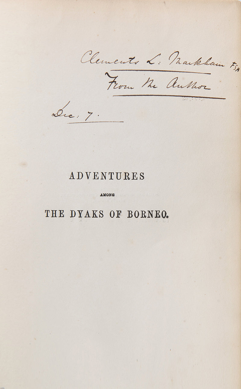 Clements Markham's copy of Frederick Boyle's Adventures among the Dyaks of Borneo, subsequently owned by his good friend and cousin Sir Albert Hastings Markham.