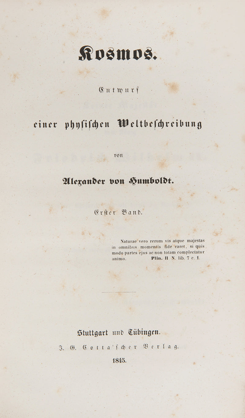 First edition of Humboldt's Kosmos and Berghaus's accompanying Physikalischer Atlas, 'one of the last really comprehensive physical surveys ever to be attempted'.