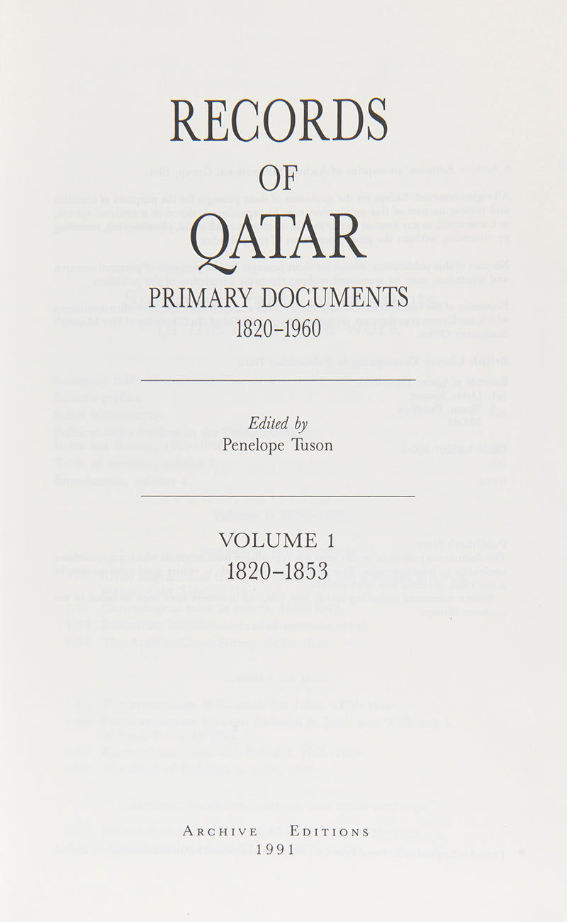 An unrivalled collection of material revealing the history of Qatar from 1820 to 1960, focussing on primary documents from Qatar's first maritime treaty with Britain in 1820 up to the abdication of Ali bin Abdullah in 1960.
