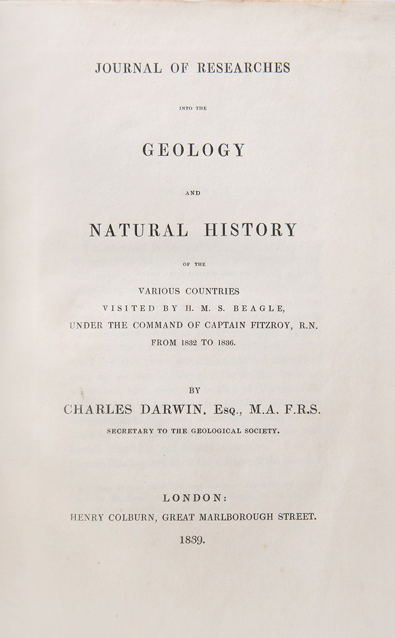 First edition, first separate issue of The Voyage of the Beagle, Charles Darwin's first formal publication and one of the greatest travel narratives. ever published.