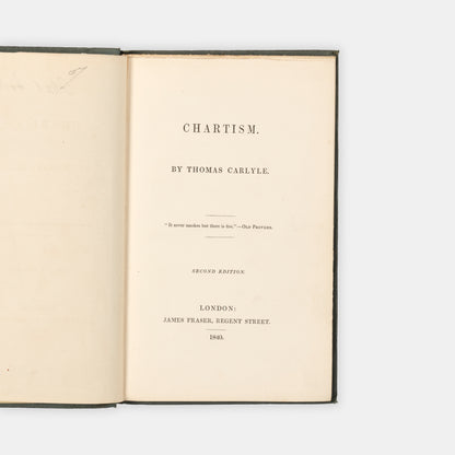 An excellent copy of Thomas Carlyle's essay on Chartism, with a tipped-in autograph letter and engraved protrait signed by him