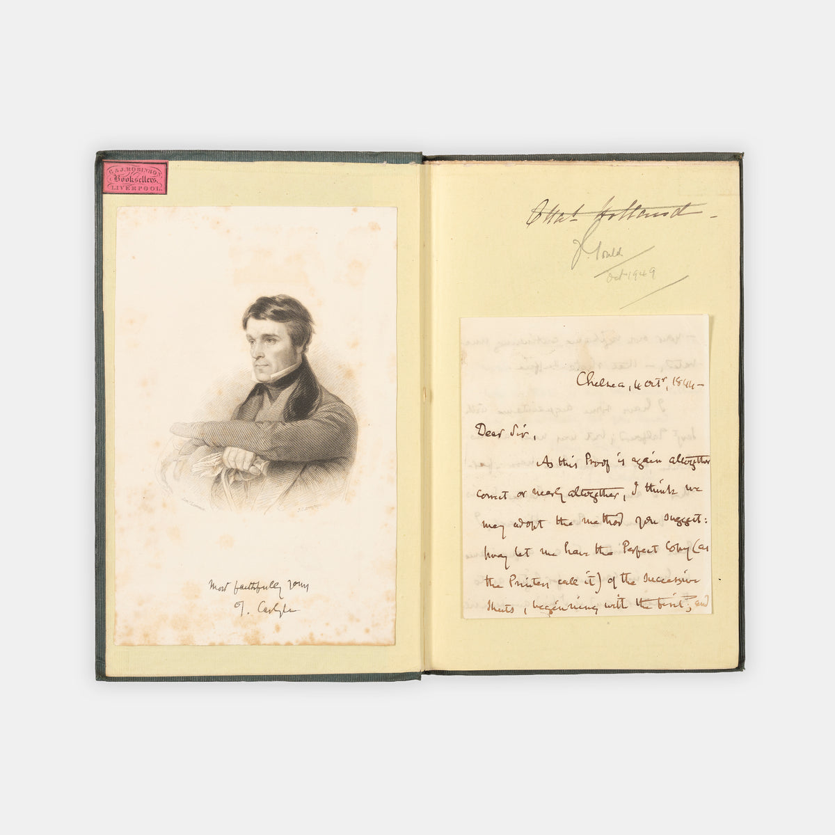 An excellent copy of Thomas Carlyle's essay on Chartism, with a tipped-in autograph letter and engraved protrait signed by him