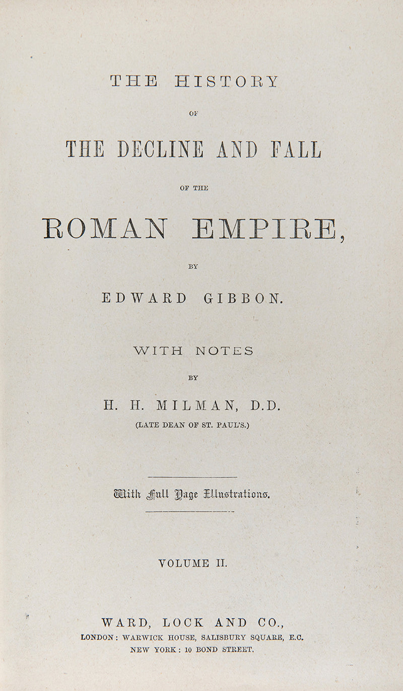 An excellent example of Gibbon's celebrated History of the Decline and Fall of the Roman Empire bound in green morocco by J. Low for The Law Society