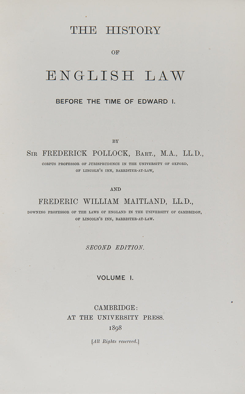 An excellent example of this seminal History of English Law by Pollock and Maitland, in a red morocco prize-binding for The Law Society