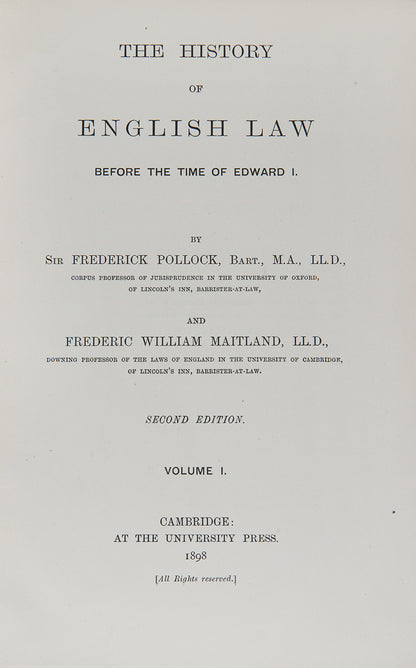 An excellent example of this seminal History of English Law by Pollock and Maitland, in a red morocco prize-binding for The Law Society