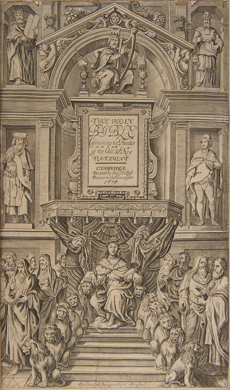 A handsome folio King James Bible bound at the beginning of the nineteenth centruy in the nascent architectural style after King's College Chapel, Cambridge