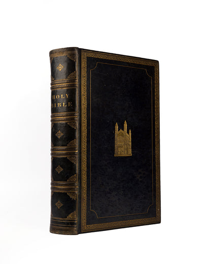 A handsome folio King James Bible bound at the beginning of the nineteenth centruy in the nascent architectural style after King's College Chapel, Cambridge
