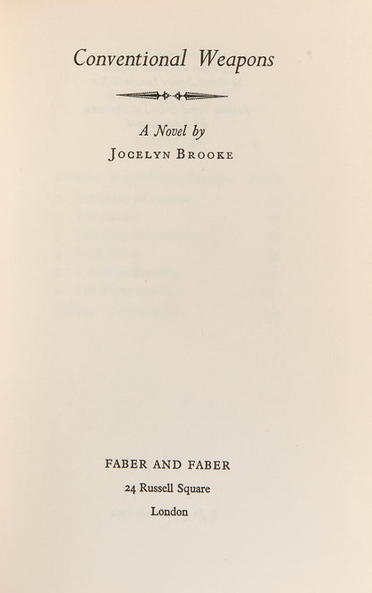 First edition of Jocelyn Brooke's <em>Conventional Weapons</em>, a tale of two brothers' diverging paths.