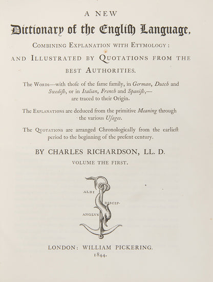 First published between 1835 and 1837, Charles Richardson's etymological A New Dictionary of the English Language built on the foundations laid by Samuel Johnson a century prior.