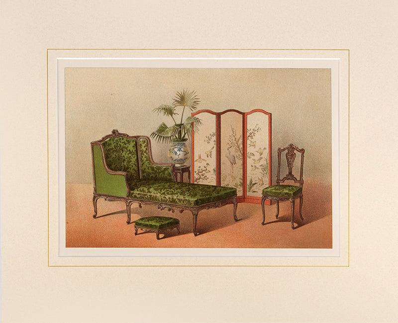 Chaise Lounge, Chairs, Foot Stool and Screen in the Louis XIV style.