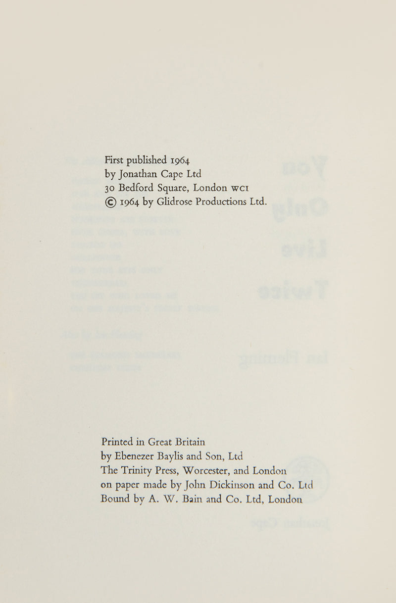 The first edition, first impression of Ian Fleming's Bond novel You Only Live Twice, the final bookin the Blofield trilogy