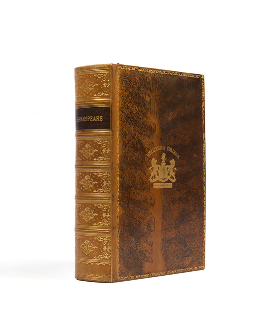 Prize binding copy of compete works by Shakespeare, for a former student from Wellington College