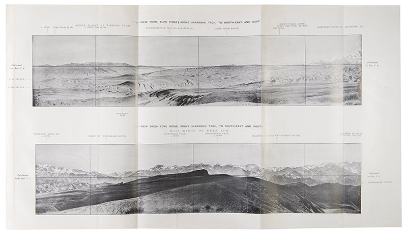 The photographic panoramas are from the Kwen Lun range south of Khotan, and on the Pamirs were taken on Stein's expedition in Chinese Turkestan (1900/1901).