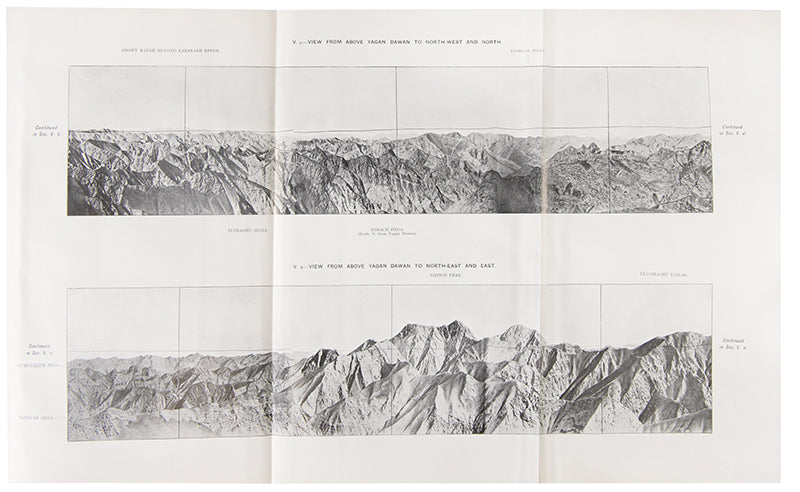 The photographic panoramas are from the Kwen Lun range south of Khotan, and on the Pamirs were taken on Stein's expedition in Chinese Turkestan (1900/1901).