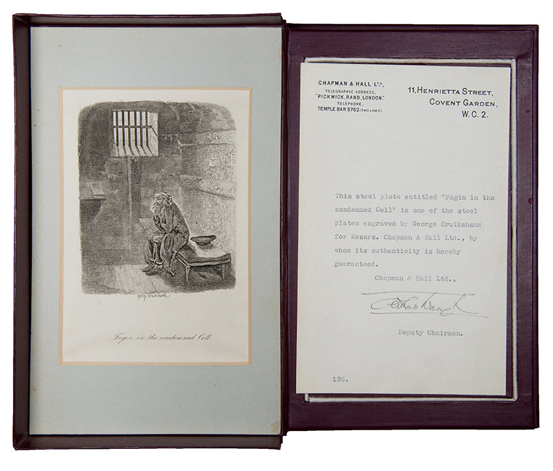 The Nonesuch edition of the complete works by Charles Dickens with the original steel plate 'Fagin in the condemned Cell' from Oliver Twist, limited edition, 1937