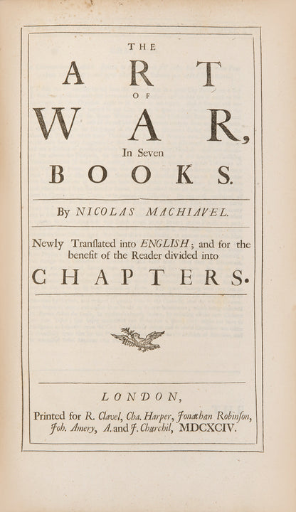 A handsome copy of the collected works of Nicholas Machiavelli in English translation, including The Prince and Discourses on Livy