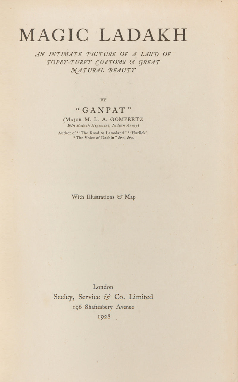 Uncommon first edition of Magic Ladakh by Anglo-Indian author Martin Louis Gompertz, on Ladakh and Kashmir.