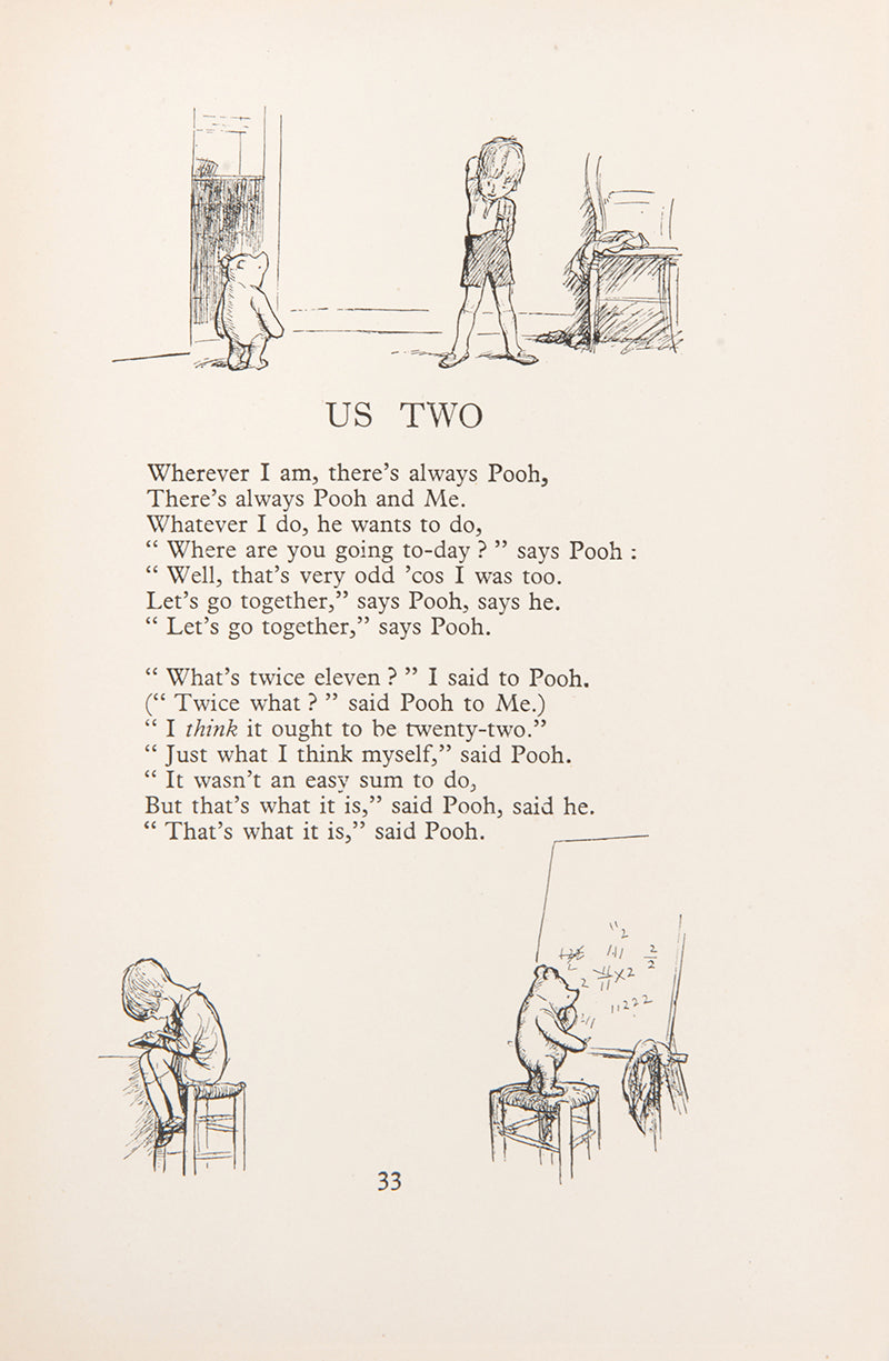 A rare double signature by A A Milne and Ernest Shepard of Now We Are Six, a first edition of stories featuring Pooh, Piglet, Tigger, Kanga, Roo, Rabbit, Owl, and Eeyore<br />