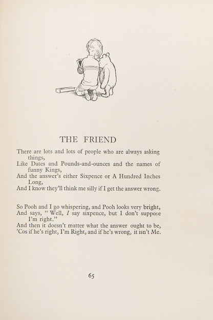A rare double signature by A A Milne and Ernest Shepard of Now We Are Six, a first edition of stories featuring Pooh, Piglet, Tigger, Kanga, Roo, Rabbit, Owl, and Eeyore<br />