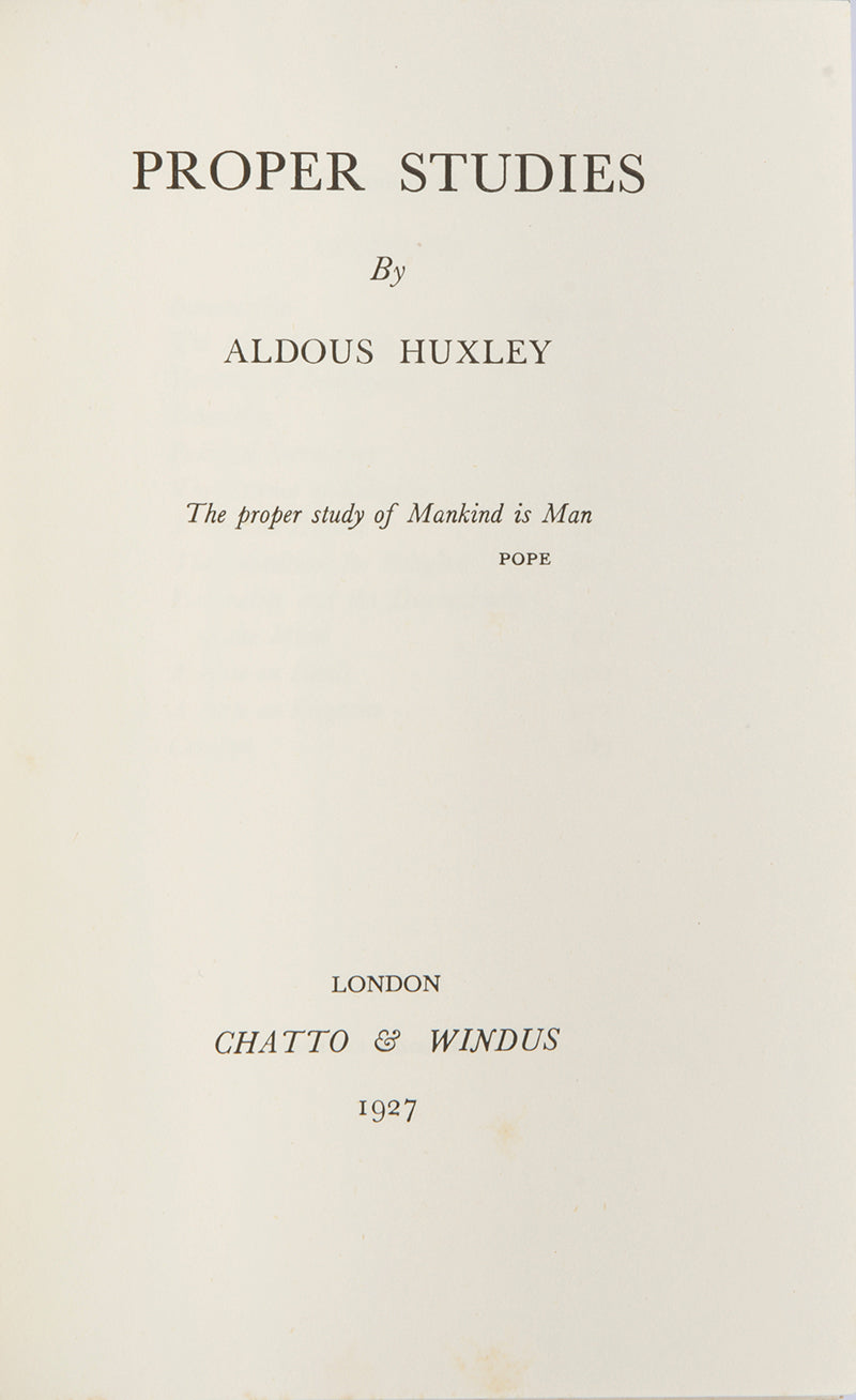 First trade edition of Proper Studies by Aldous Huxley.