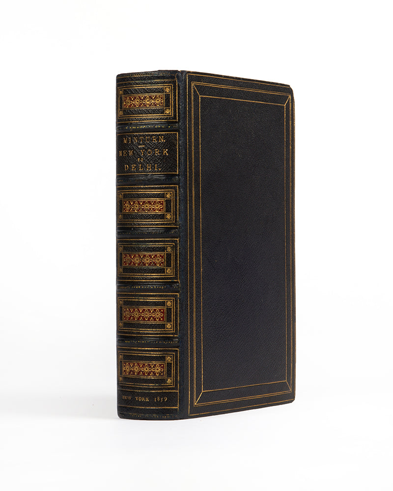 Finely bound third edition of Minturn's New York to Delhi, with 31 chapters on India and its history, climate, government, army, and economics.