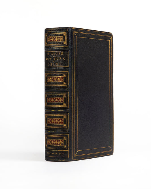 Finely bound third edition of Minturn's New York to Delhi, with 31 chapters on India and its history, climate, government, army, and economics.