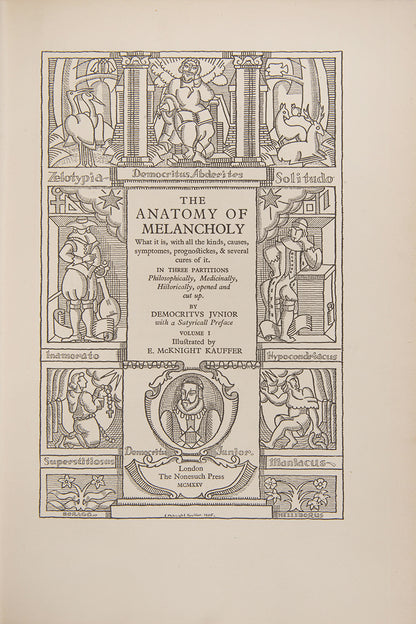 An excellent example of the Nonesuch edition of The Anatomy of Melancholy by Robert Burton, with illustrations by E. McKnight Kauffer.