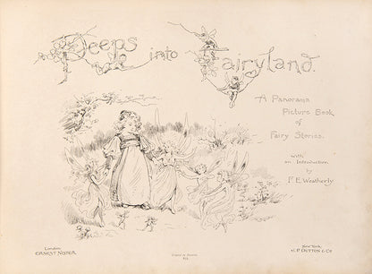 A pop up book, Peeps into Fairyland, with six bright pop-up illustrations, by E. Stuart Hardy, also featuring an introduction by F.E Weatherly