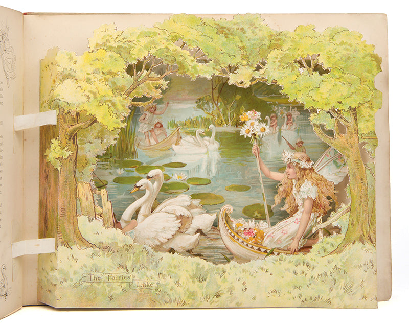 A pop up book, Peeps into Fairyland, with six bright pop-up illustrations, by E. Stuart Hardy, also featuring an introduction by F.E Weatherly