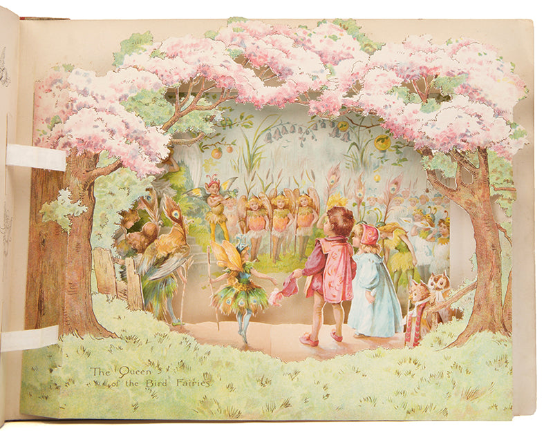 A pop up book, Peeps into Fairyland, with six bright pop-up illustrations, by E. Stuart Hardy, also featuring an introduction by F.E Weatherly