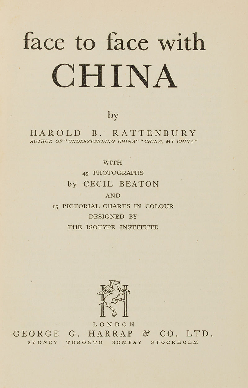 First edition of Face to Face with China by Harold Rattenbury, illustrated with photos by Cecil beaton and charts by Otto and Marie Neurath's Isotype Institute.