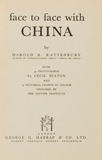 First edition of Face to Face with China by Harold Rattenbury, illustrated with photos by Cecil beaton and charts by Otto and Marie Neurath's Isotype Institute.