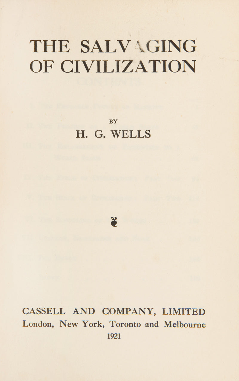The first edition of this non-fiction work by H.G. Wells on the future of mankind, inscribed by him to his sonGeorge Philip Wells.
