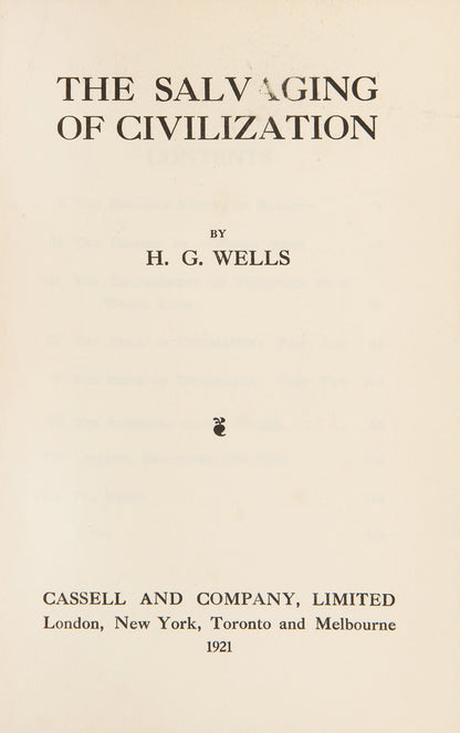 The first edition of this non-fiction work by H.G. Wells on the future of mankind, inscribed by him to his sonGeorge Philip Wells.