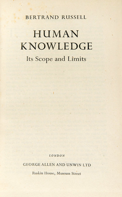 The first edition of Bertrand Russell's insightful empircal study, Human Knolwedge