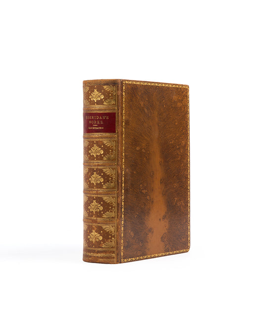 The works of Richard Brinsley Sheridan, published in 1874, with ten chalk drawings, in a tree-calf binding