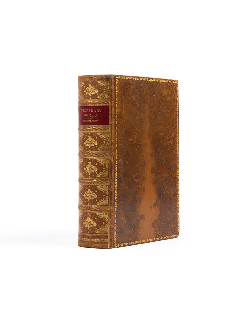 The works of Richard Brinsley Sheridan, published in 1874, with ten chalk drawings, in a tree-calf binding