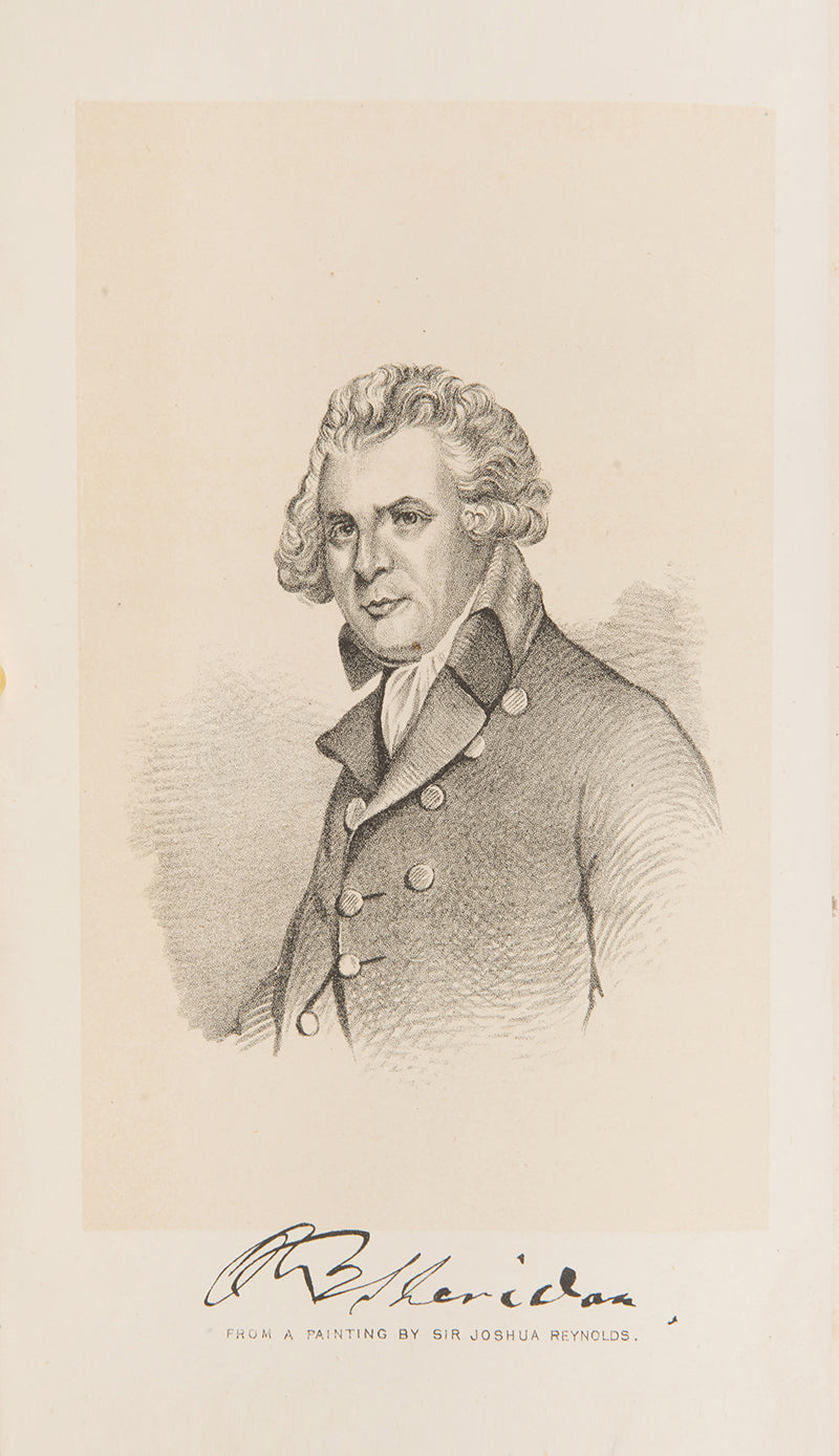 The works of Richard Brinsley Sheridan, published in 1874, with ten chalk drawings, in a tree-calf binding