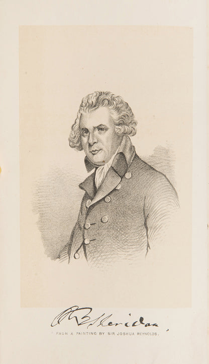 The works of Richard Brinsley Sheridan, published in 1874, with ten chalk drawings, in a tree-calf binding