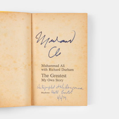 A signed copy of The Greatest: My Own Story, the autobiography of Muhammad Ali. 