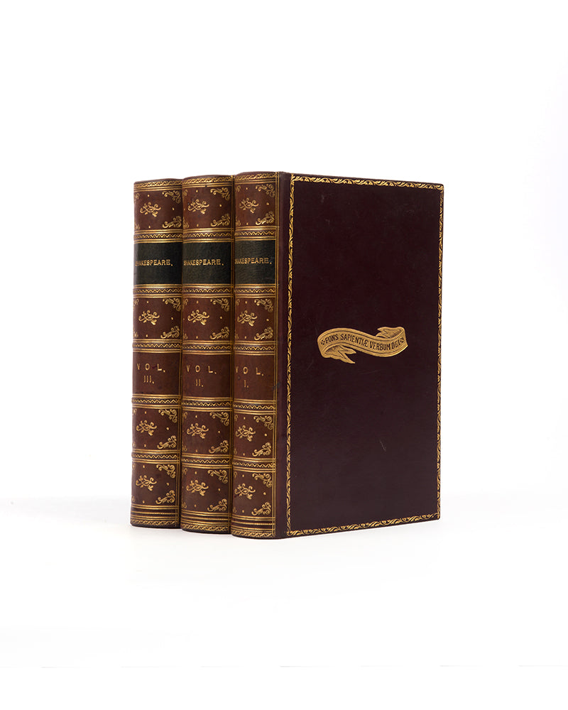 A very handsome set of Shakespeare's complete works in a prize-binding for a former student from Prebandal School.