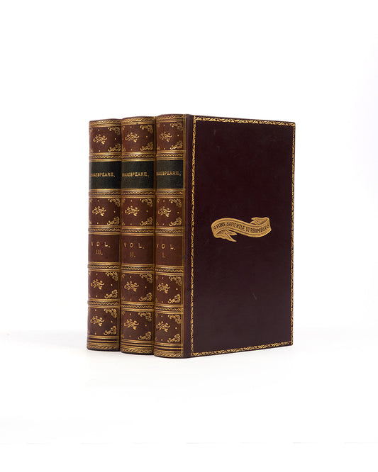 A very handsome set of Shakespeare's complete works in a prize-binding for a former student from Prebandal School.