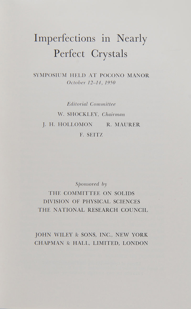 First edition of Imperfections in Nearly Perfect Crystals, a significant publication on semiconductors edited by William Shockley, one of the developers of the transistor.