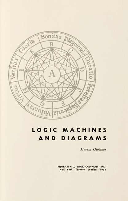 First editon, first printing of Martin Gardner's Logic Machines and Diagrams, on the history devices and diagrams for solving problems in formal logic.
