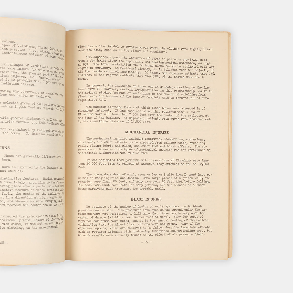 First edition, the complete set with both text and photo volumes, of this important, early scientific report on the atomic bombings of Hiroshima and Nagasaki by representatives f the Manhattan Project.