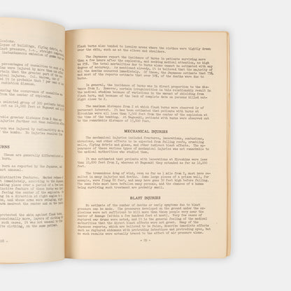 First edition, the complete set with both text and photo volumes, of this important, early scientific report on the atomic bombings of Hiroshima and Nagasaki by representatives f the Manhattan Project.