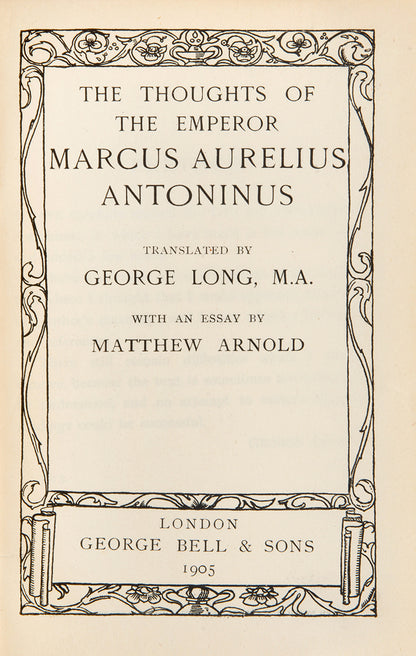 A sweet copy of the meditations of Roman Emperor Marcus Aurelius in the publisher's gilt cloth tooled to Art Nouveau design