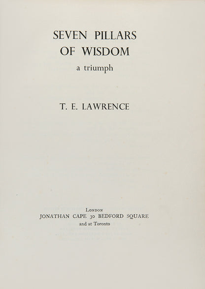 A handsome copy of the first trade edition of T.E. Lawrence's classic memoir, Seven Pillars of Wisdom, in full tree calf gilt by Riviere & Son
