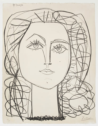 pablo picasso, francoise, 1946, lithograph, signed by the artist and numbered from the edition of 50
