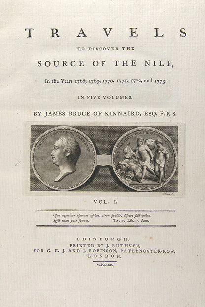 First edition of James Bruce's Travels to Discover the Source of the Nile, a fine set with remarkably clean and bright plates.